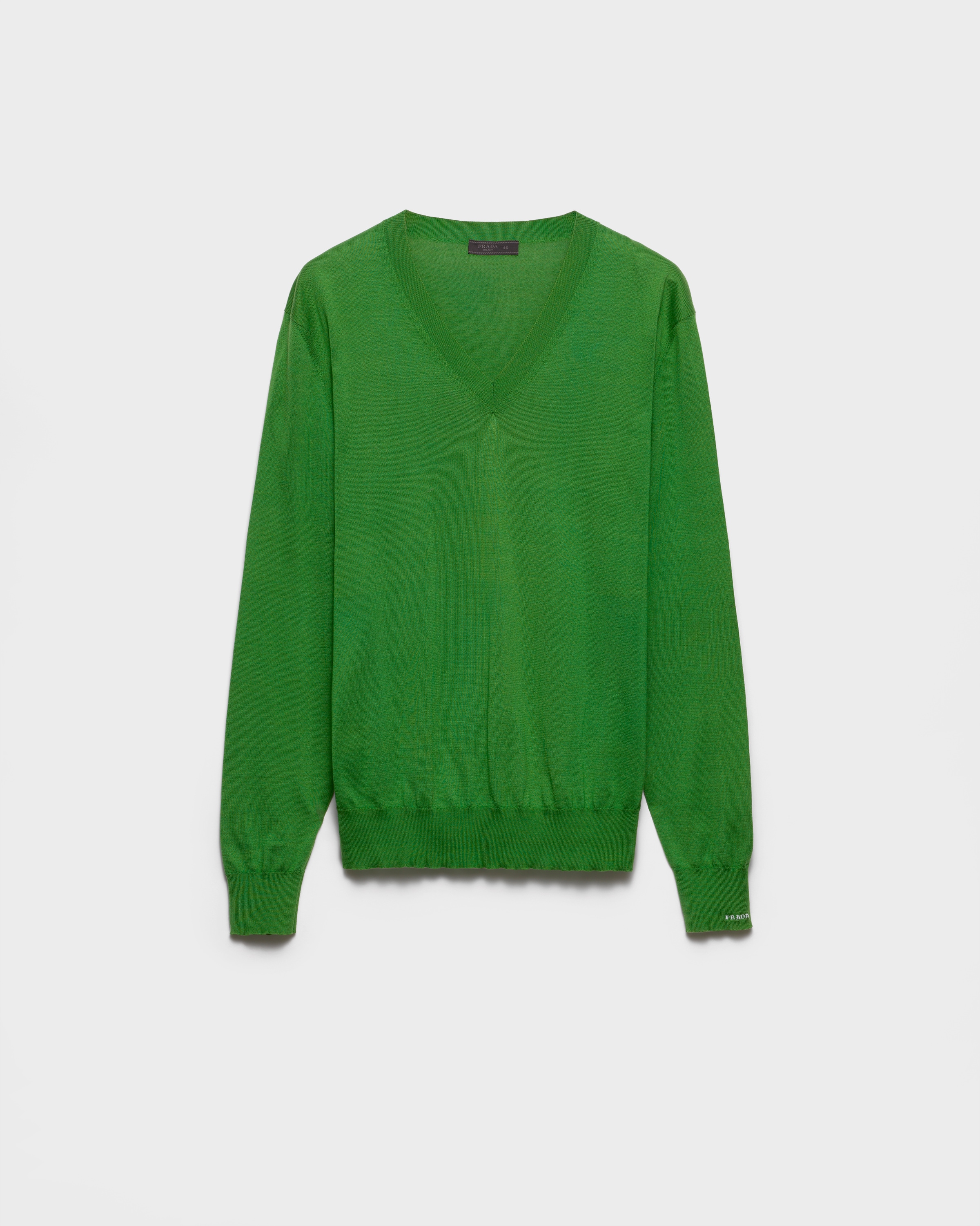 Green Cotton V-neck sweater | PRADA - United States