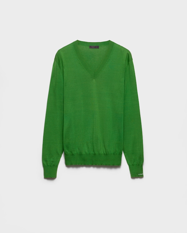 코튼 브이넥 스웨터 - 그린 코튼 브이넥 스웨터 - 그린