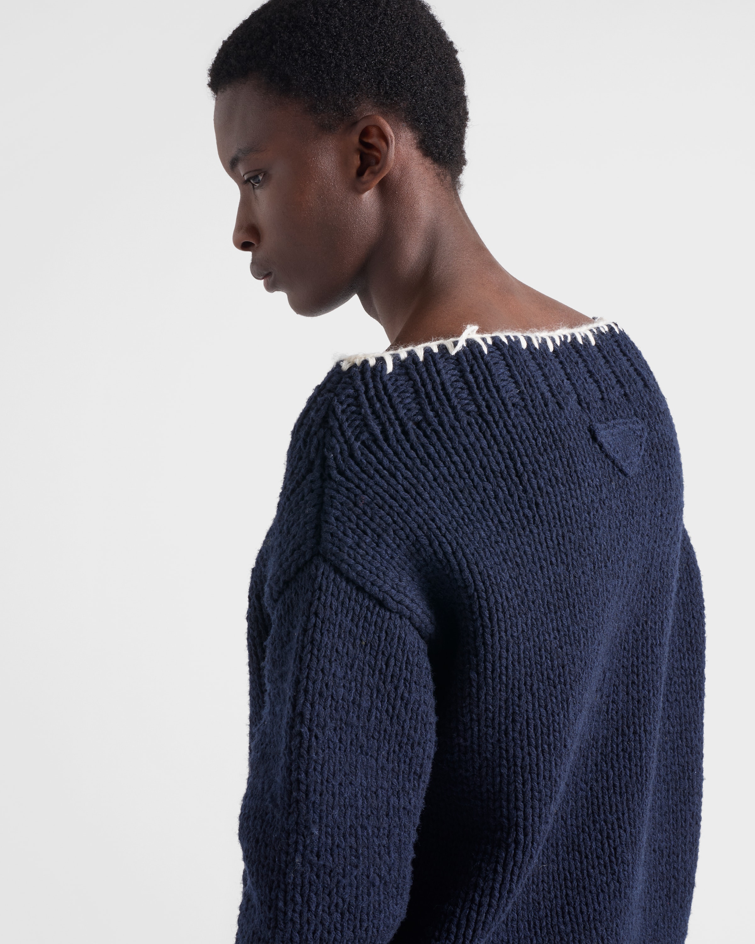 Navy Wool boat-neck sweater | PRADA - United States