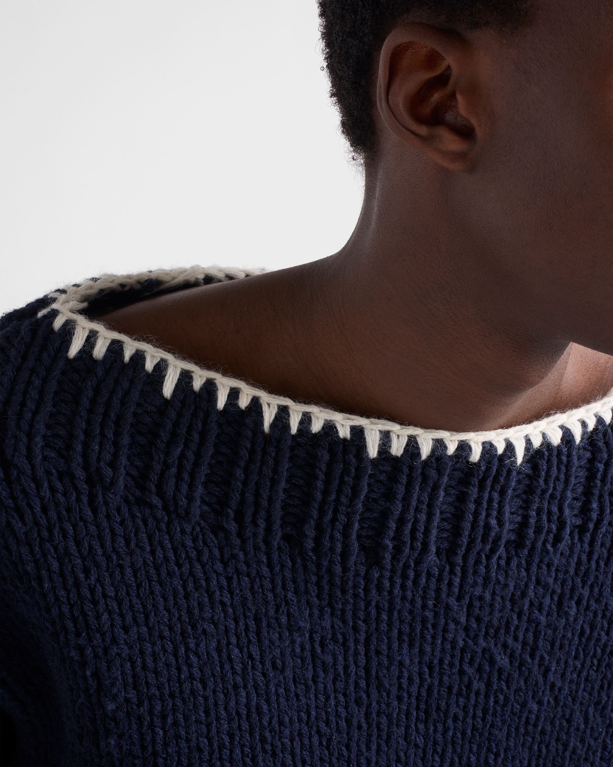 Navy Wool boat-neck sweater | PRADA - United States