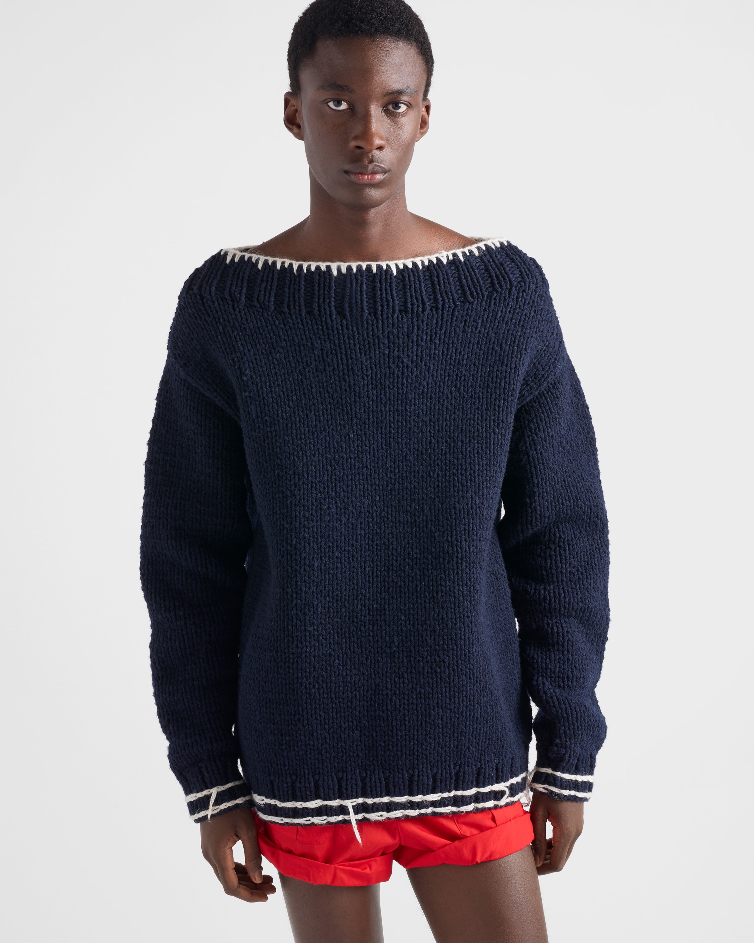 Navy Wool boat-neck sweater | PRADA - United States