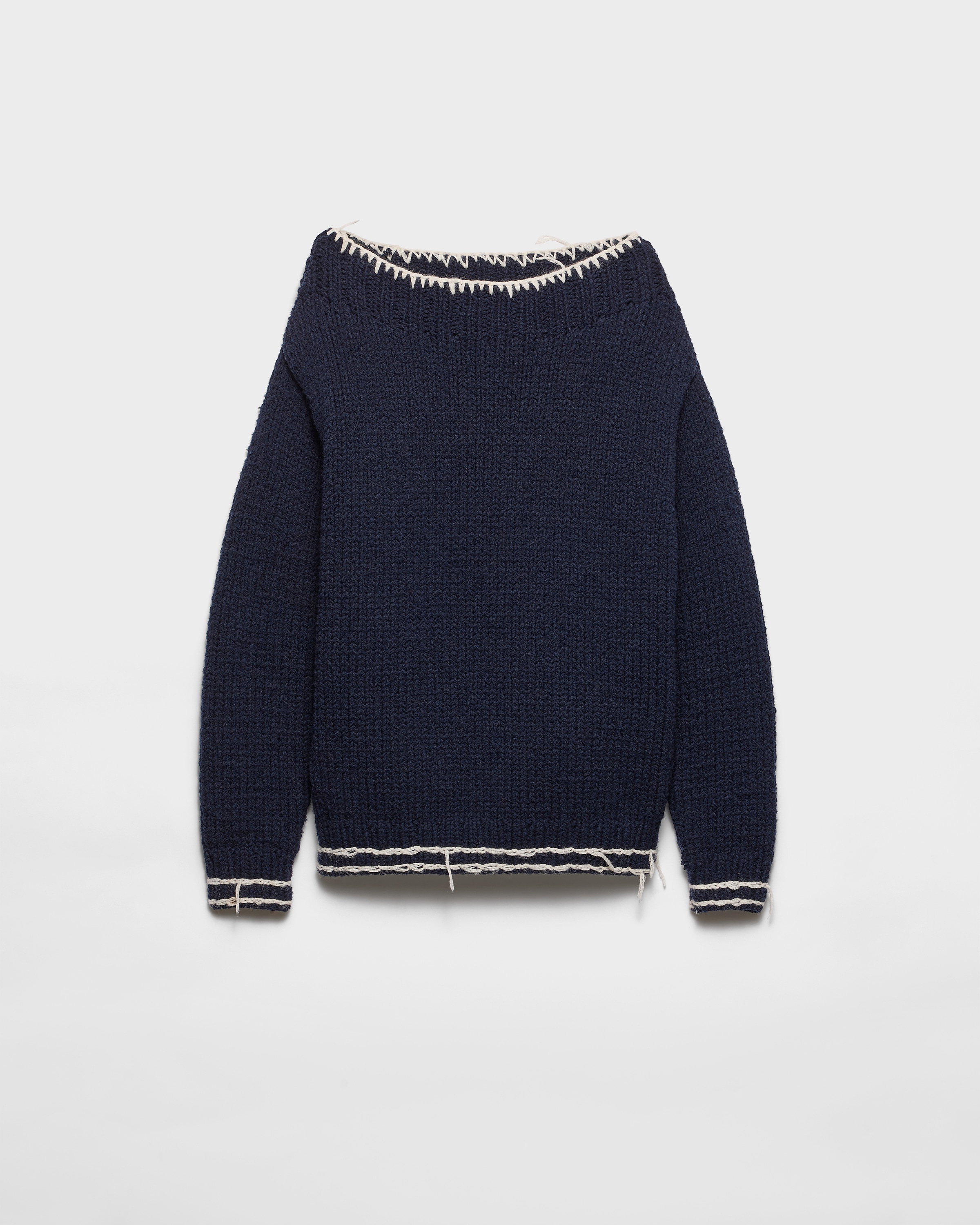 Navy Wool boat-neck sweater | PRADA - United States