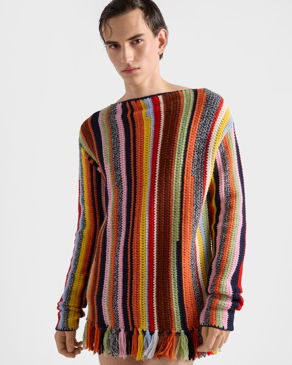 フリンジ マルチカラー ウール セーター - マルチカラー フリンジ マルチカラー ウール セーター - マルチカラー