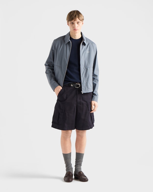 كنزة بياقة دائرية من القطن والحرير - أزرق كنزة بياقة دائرية من القطن والحرير - أزرق