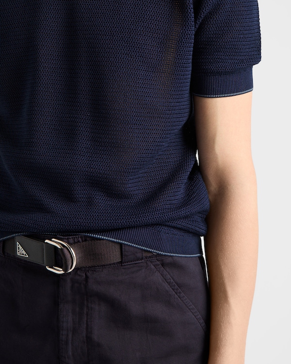 كنزة بياقة دائرية من القطن والحرير - أزرق كنزة بياقة دائرية من القطن والحرير - أزرق