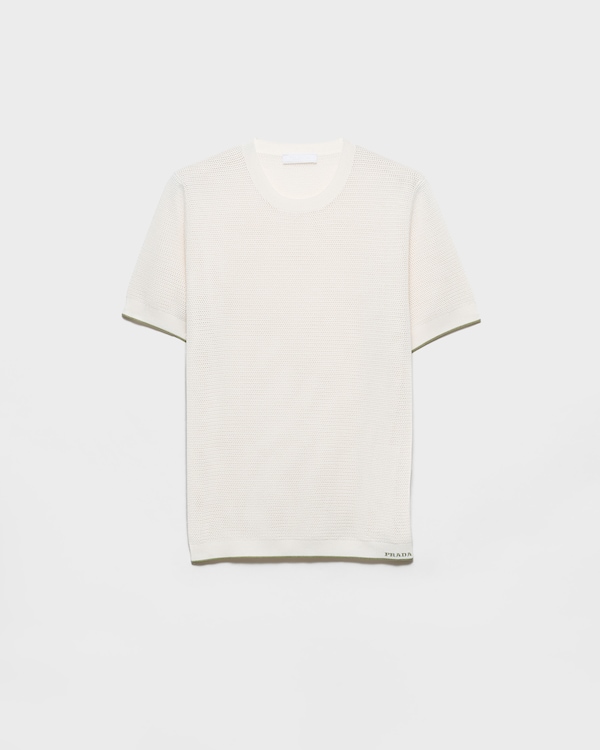 كنزة بياقة دائرية من القطن والحرير - أبيض كنزة بياقة دائرية من القطن والحرير - أبيض