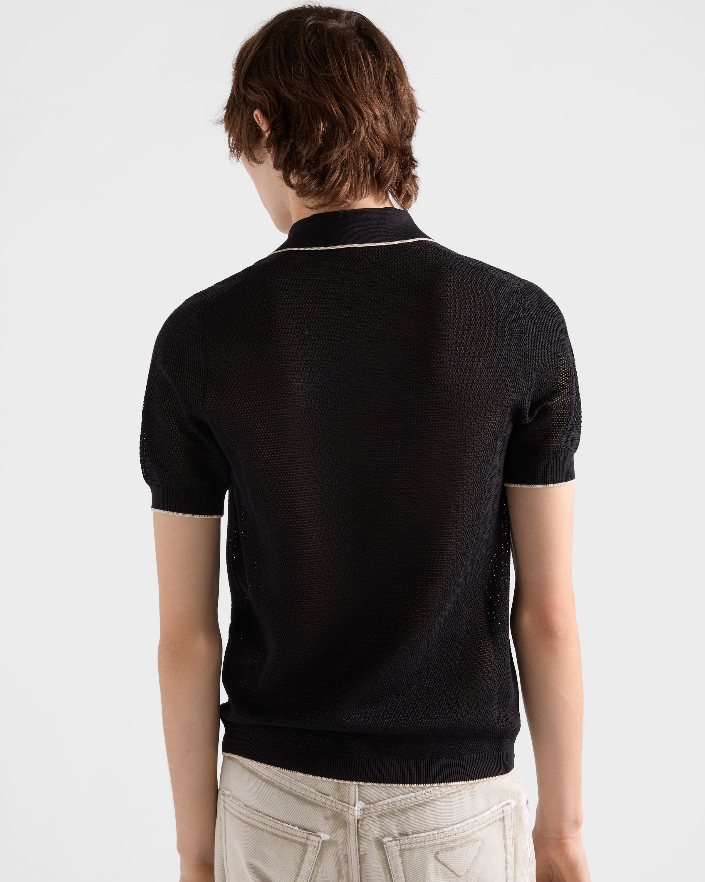 Black Silk And Cotton Polo Shirt | PRADA - United States