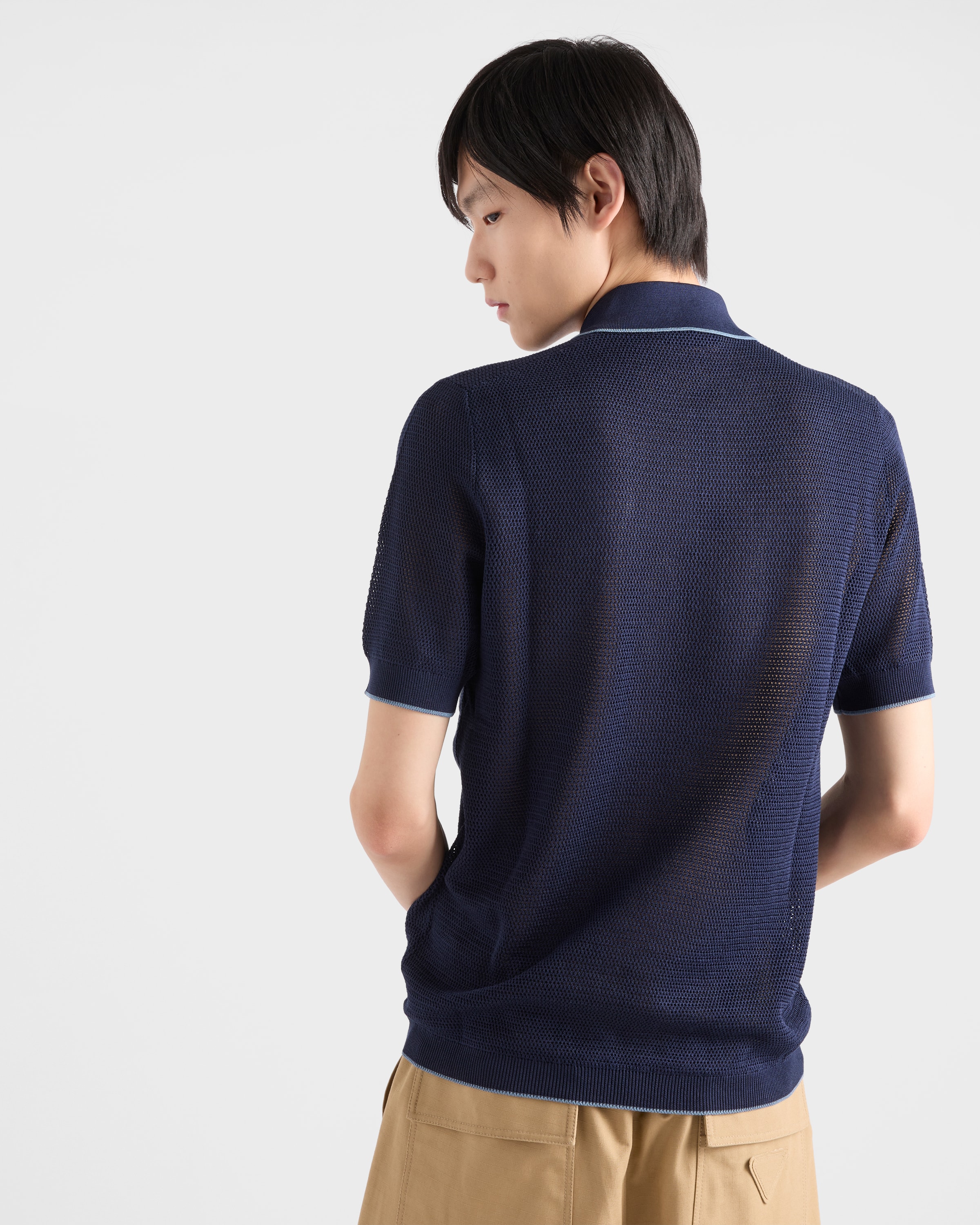 Navy Silk and cotton polo shirt | PRADA - Brazil