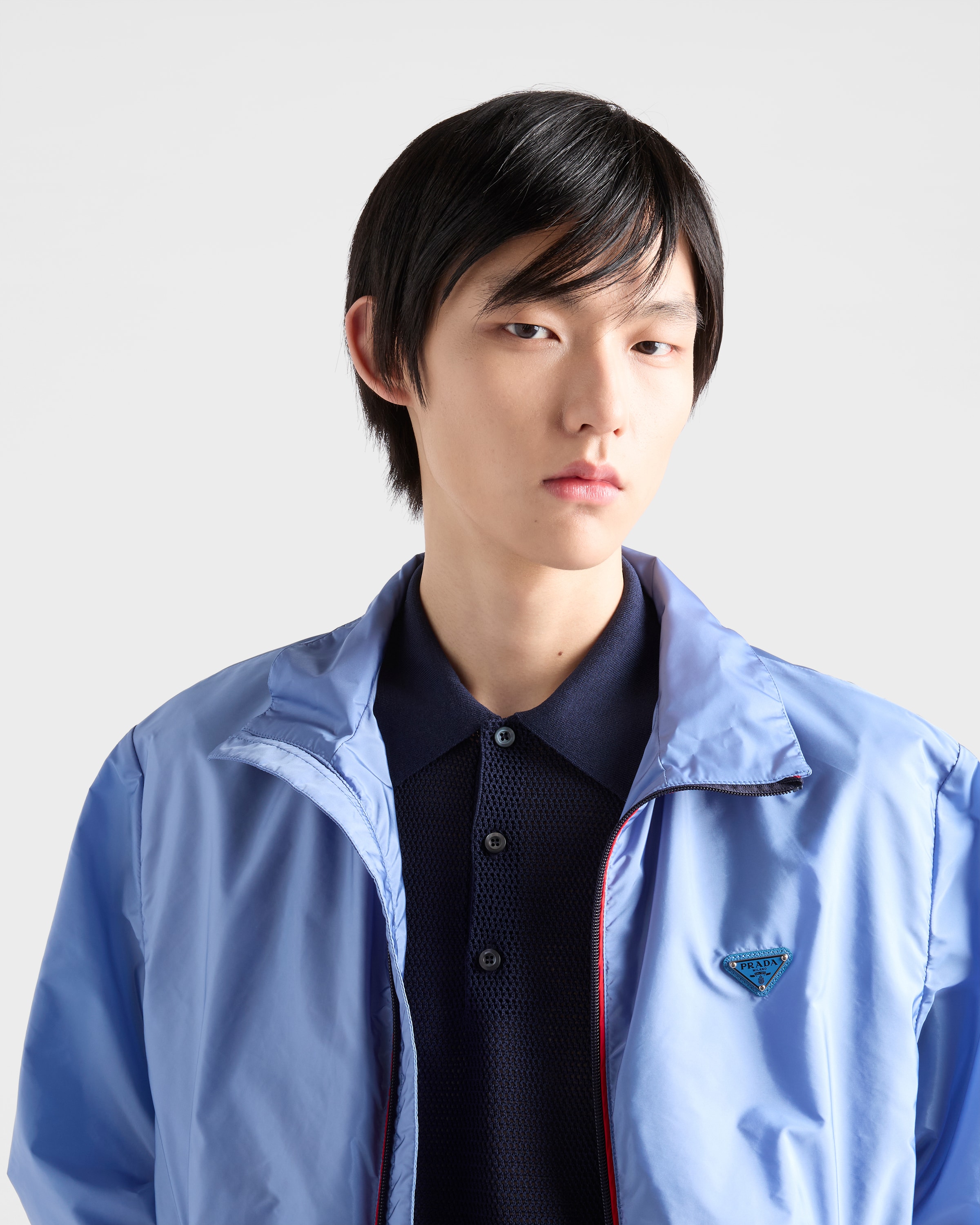 Navy Silk And Cotton Polo Shirt | PRADA - United States