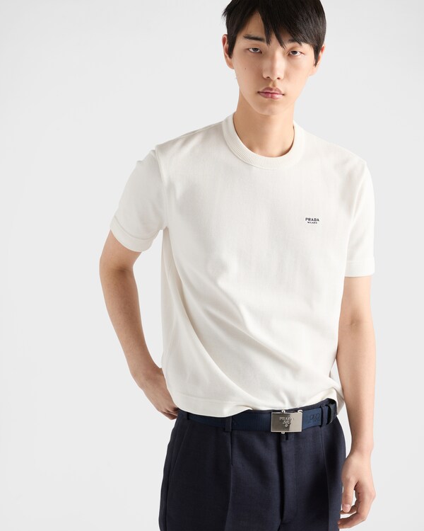 كنزة بياقة دائرية من القطن - أبيض كنزة بياقة دائرية من القطن - أبيض