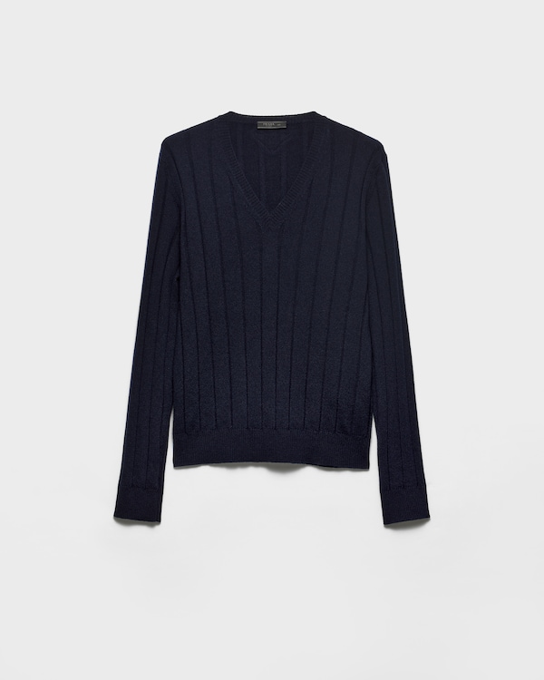 Pull à col V en cachemire - Bleu Pull à col V en cachemire - Bleu