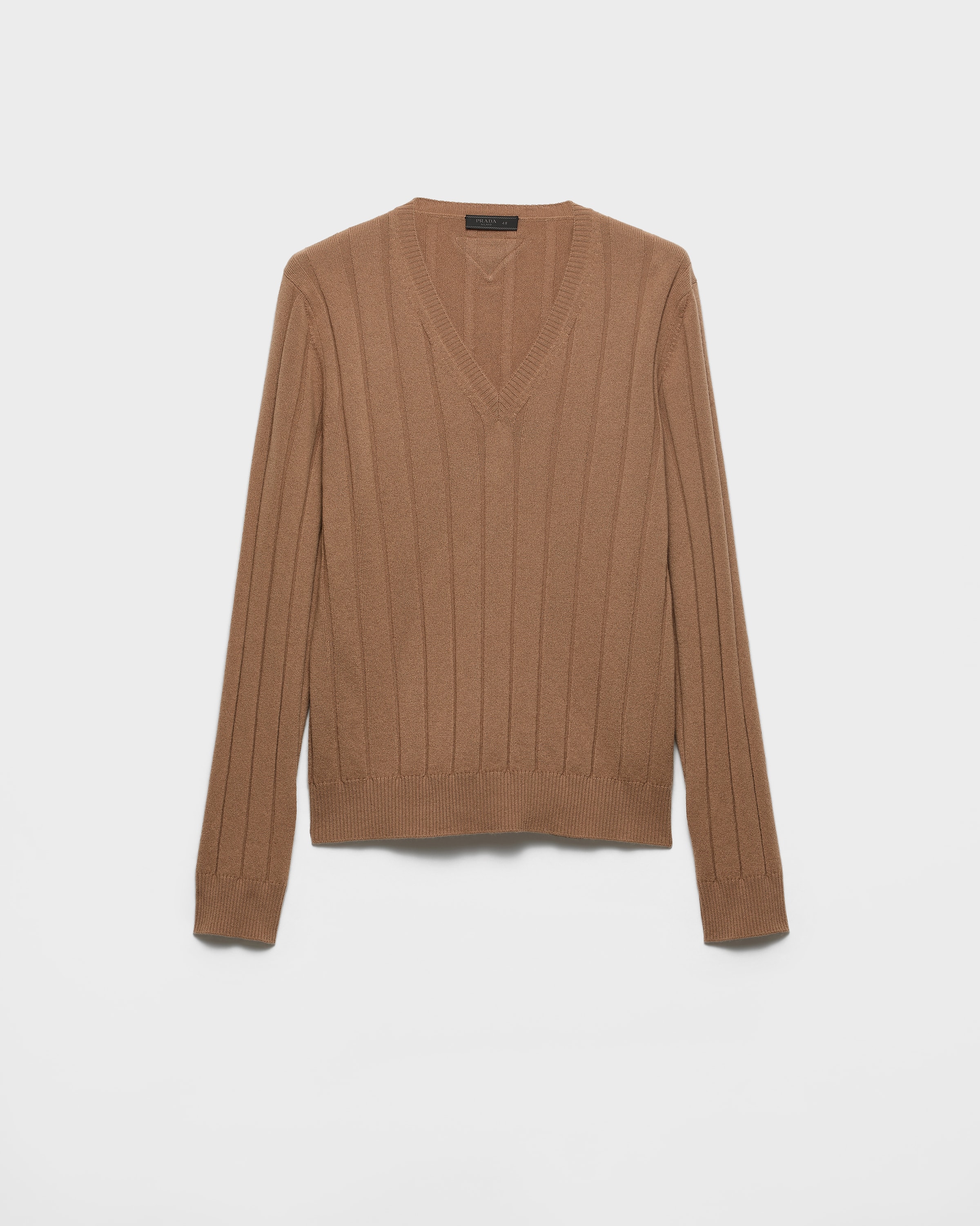 Prada Pull À Col V En Cachemire, Homme, Marron Camel, Taille 50