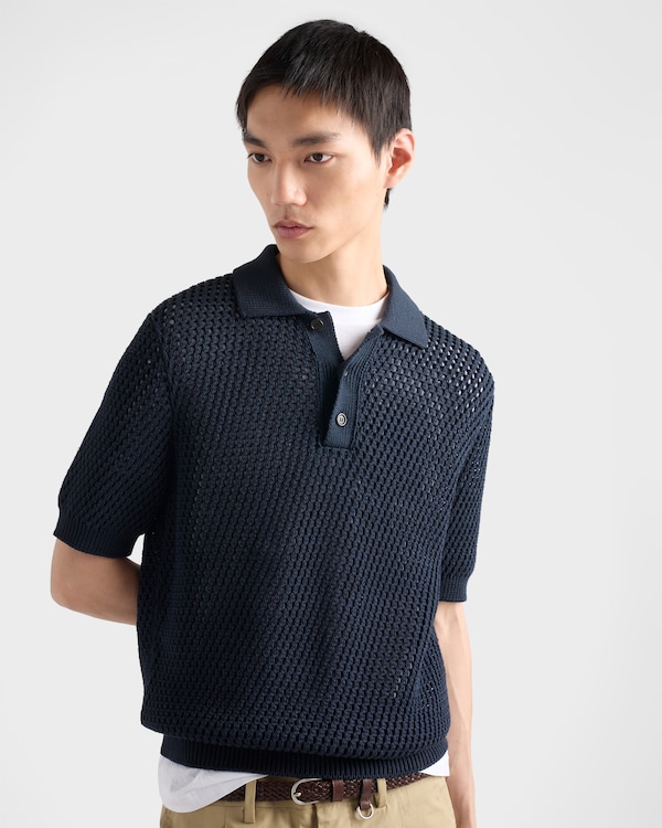 Poloshirt aus Leinen und Baumwolle - Blau Poloshirt aus Leinen und Baumwolle - Blau