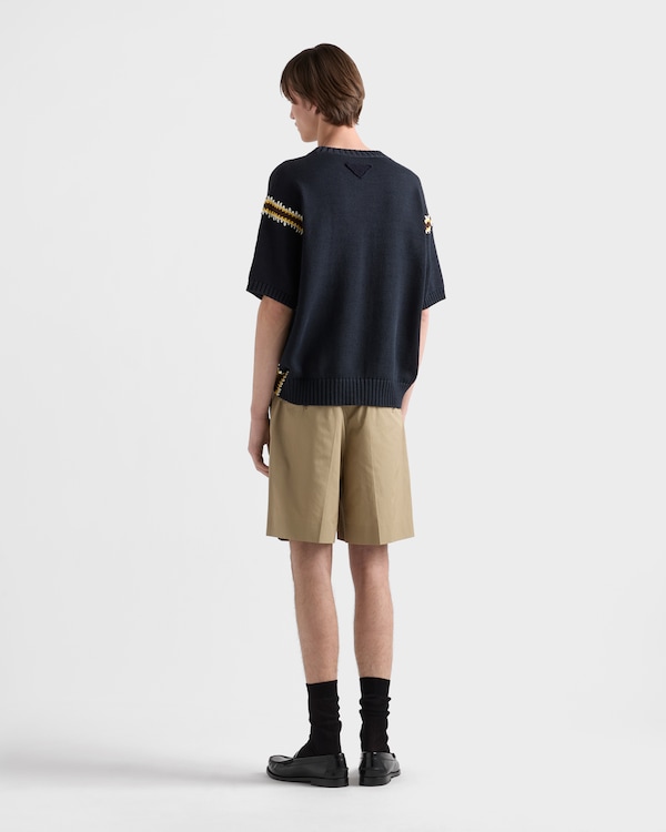 كنزة بياقة دائرية من القطن - أزرق كنزة بياقة دائرية من القطن - أزرق