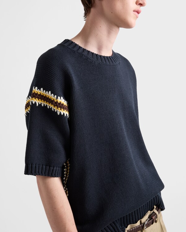 كنزة بياقة دائرية من القطن - أزرق كنزة بياقة دائرية من القطن - أزرق