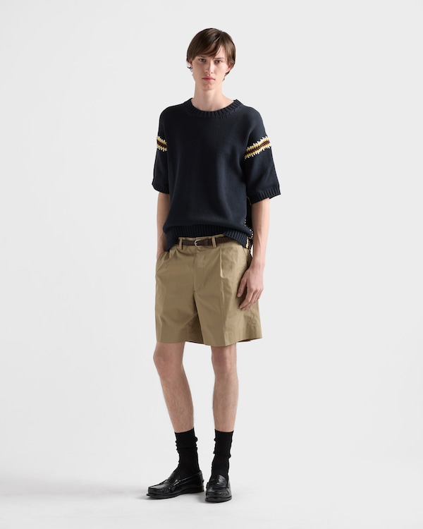 كنزة بياقة دائرية من القطن - أزرق كنزة بياقة دائرية من القطن - أزرق