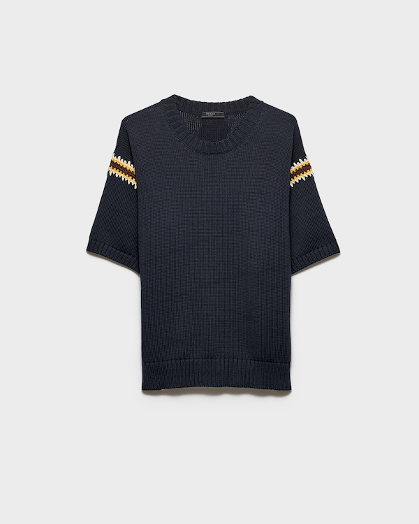 كنزة بياقة دائرية من القطن - أزرق كنزة بياقة دائرية من القطن - أزرق