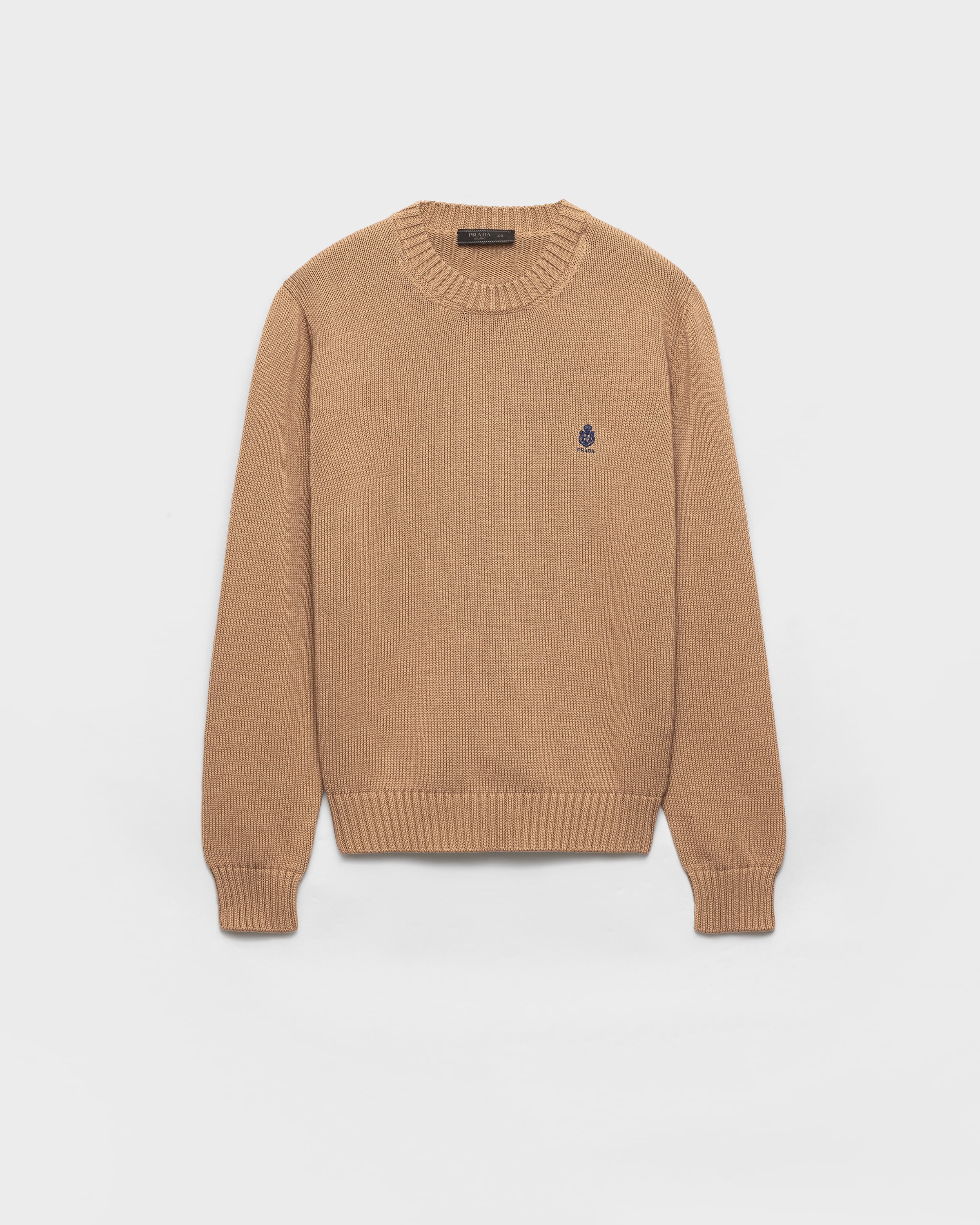 SALE☆PRADA プラダ　五分袖ニット　ウール100% ベージュ系　SM Camel Brown Cotton Crew-neck Sweater | PRADA - Luxembourg