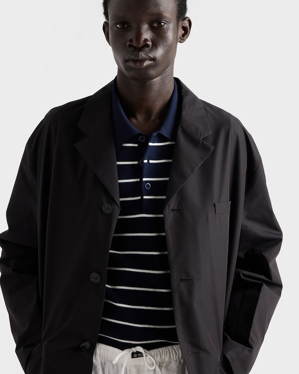 قميص بولو قطن مخطط بأكمام قصيرة - أزرق / أبيض قميص بولو قطن مخطط بأكمام قصيرة - أزرق / أبيض