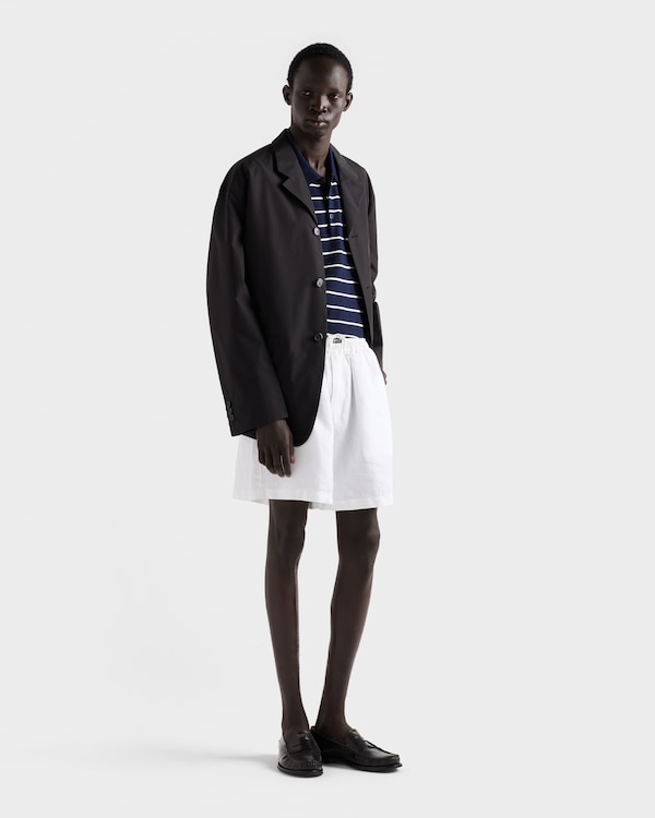 قميص بولو قطن مخطط بأكمام قصيرة - أزرق / أبيض قميص بولو قطن مخطط بأكمام قصيرة - أزرق / أبيض