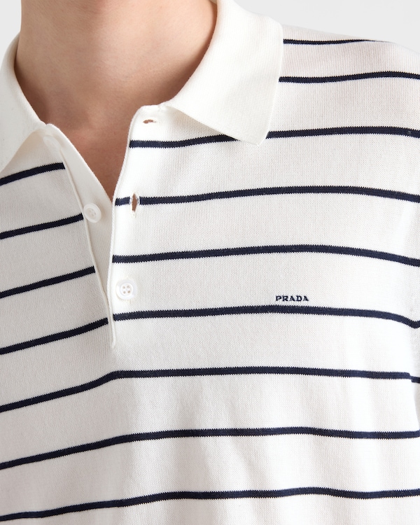 Short-sleeved striped cotton polo shirt - White/Blue Short-sleeved striped cotton polo shirt - White/Blue