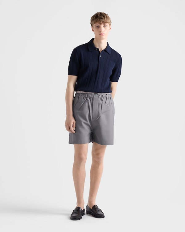 Short-sleeved openwork cotton polo shirt - Navy Short-sleeved openwork cotton polo shirt - Navy