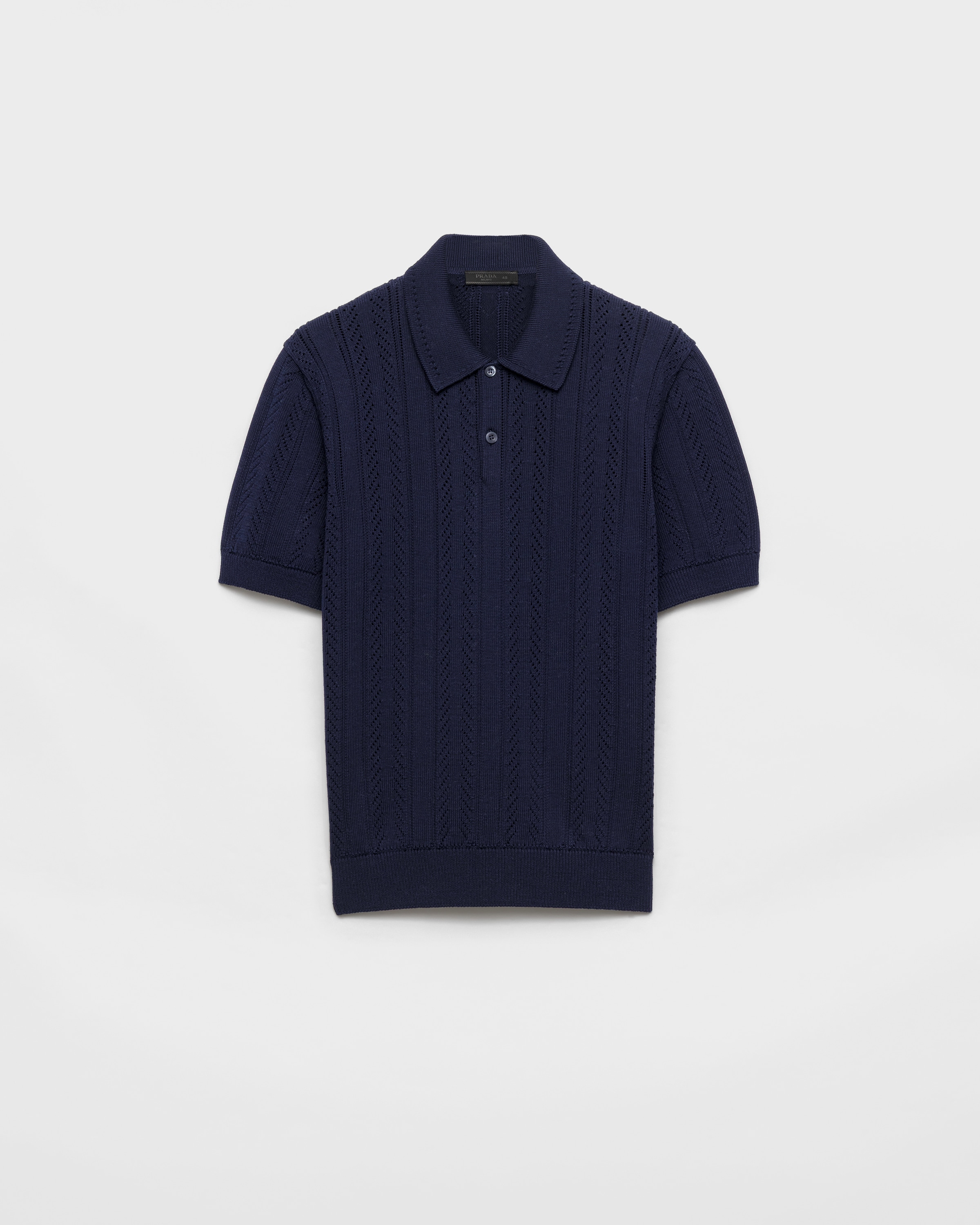 Archive Prada polo shirt ポロシャツ 19aw navy Prada logo-embroidered Wool Polo Shirt | Blue | FARFETCH RO