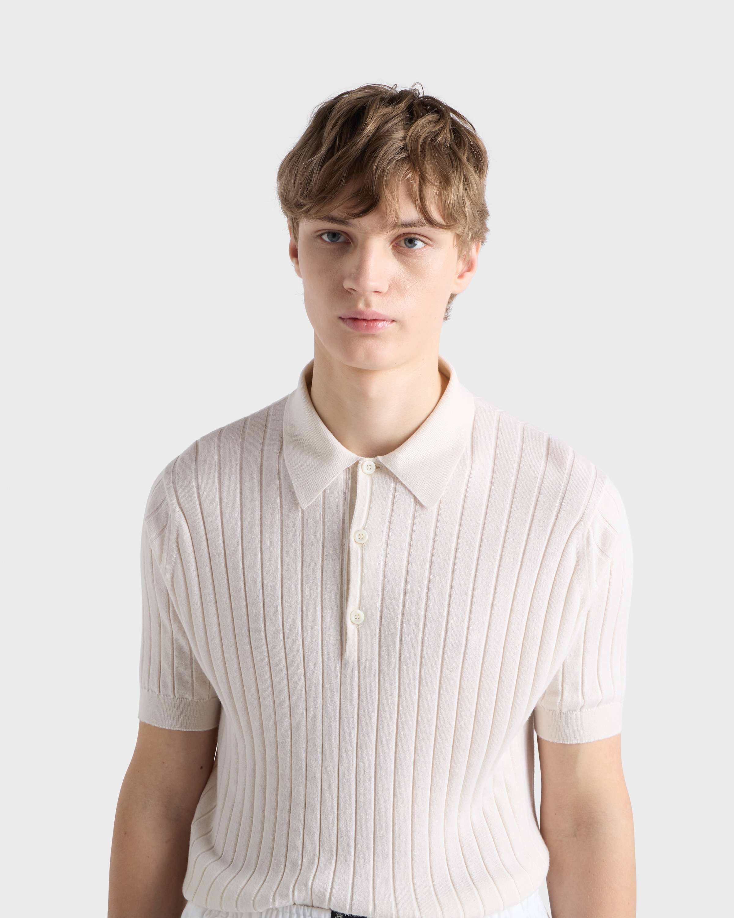 ホワイト カシミヤ シルク ポロシャツ | PRADA - 日本