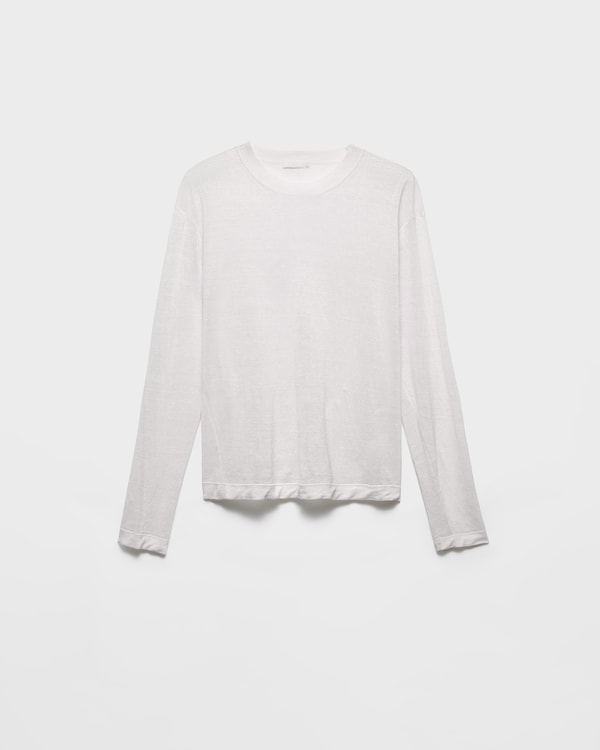 Long-sleeved linen and silk sweater - White Long-sleeved linen and silk sweater - White