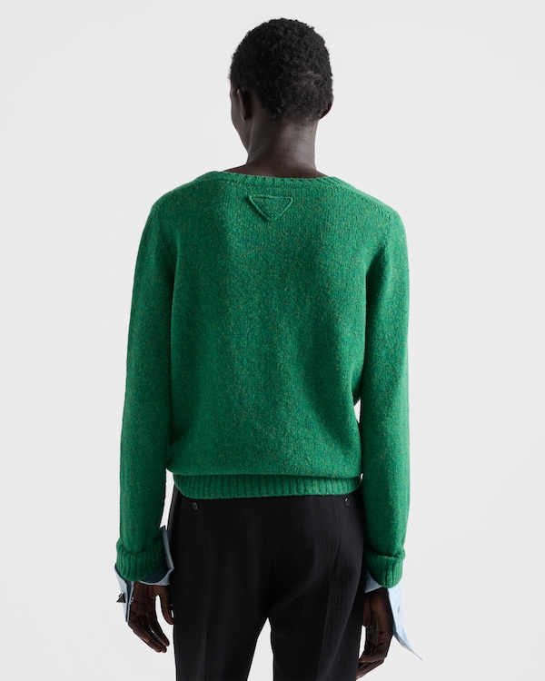 Pull à col large en laine Shetland - Vert Pull à col large en laine Shetland - Vert