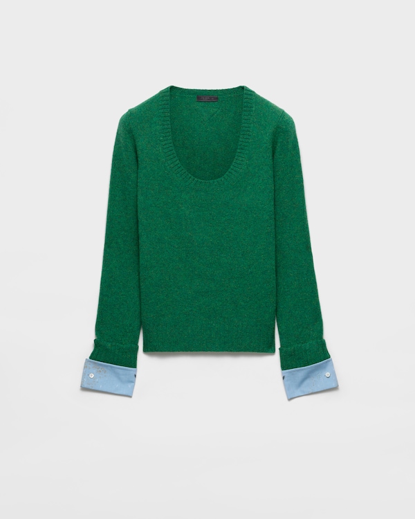 Pull à col large en laine Shetland - Vert Pull à col large en laine Shetland - Vert