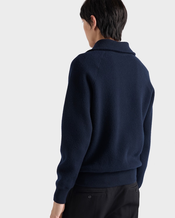 ウール カシミヤ ポロ セーター - ネイビー ウール カシミヤ ポロ セーター - ネイビー