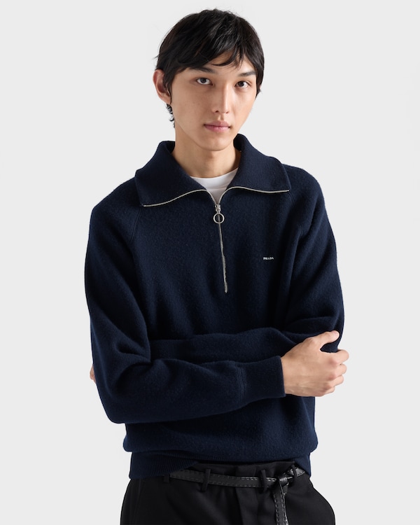 ウール カシミヤ ポロ セーター - ネイビー ウール カシミヤ ポロ セーター - ネイビー