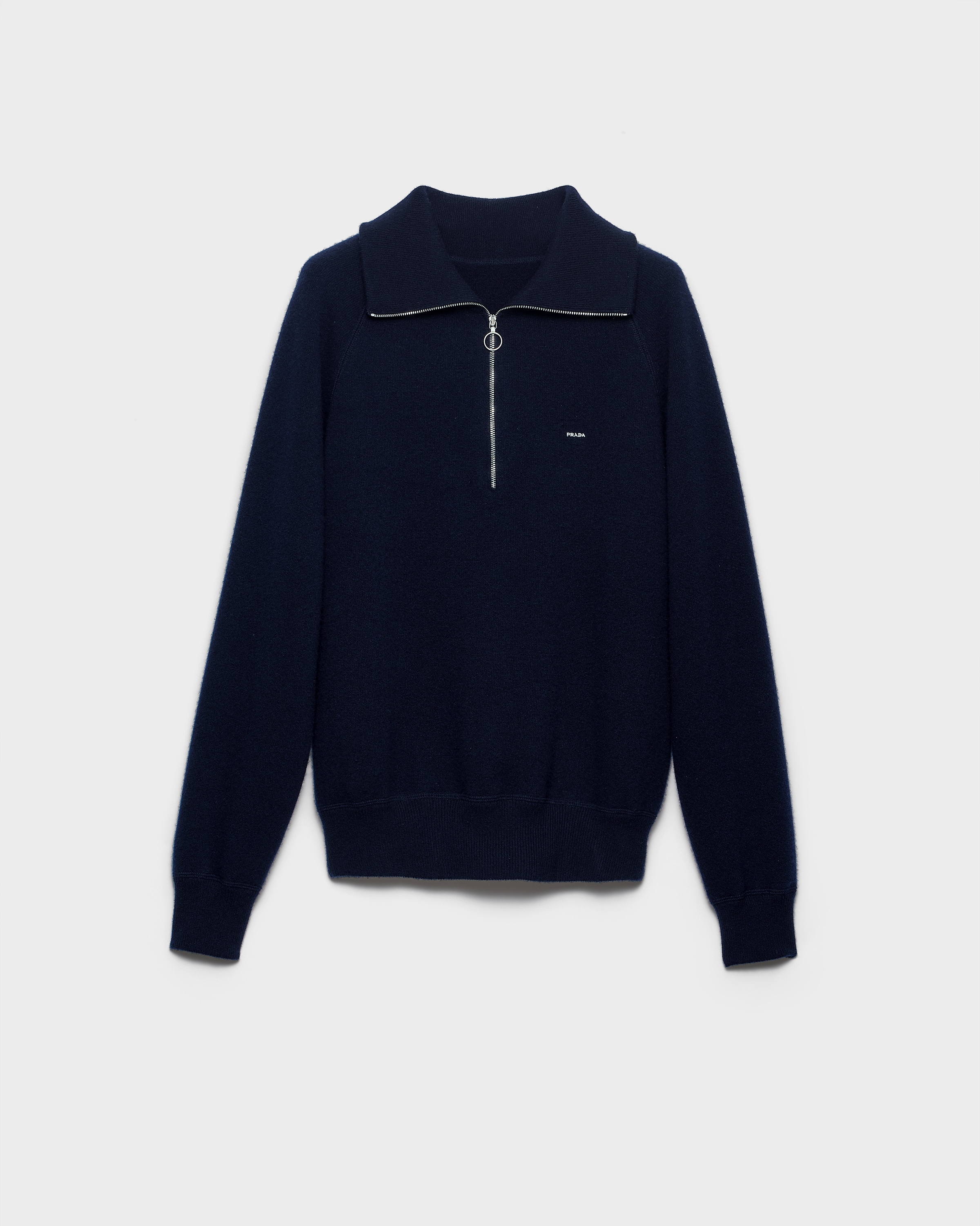 Navy Wool And Cashmere Polo Sweater | PRADA - United States