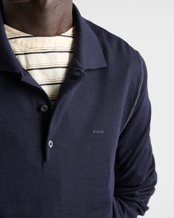 Pull polo à manches longues en laine - Bleu Pull polo à manches longues en laine - Bleu