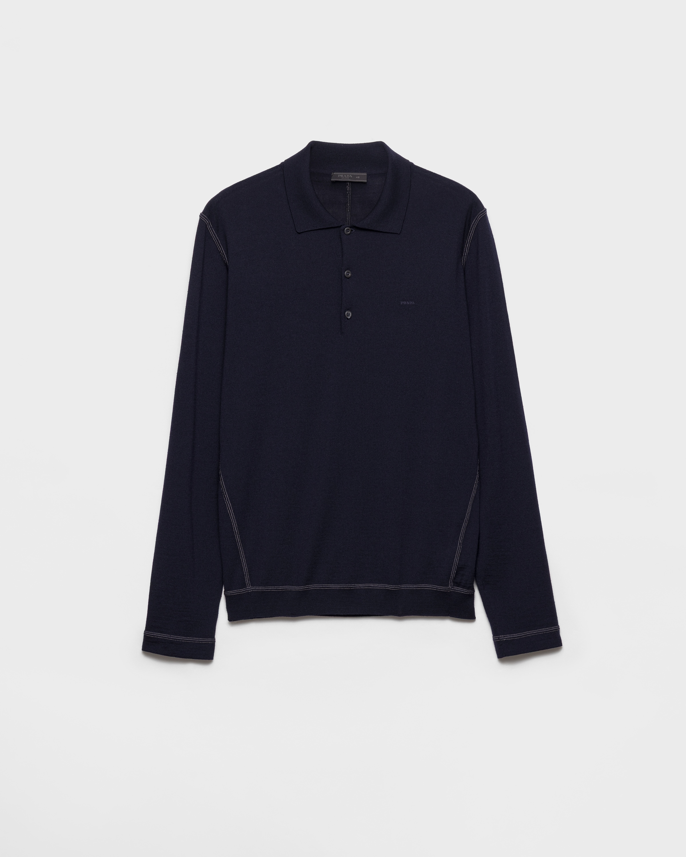 Navy Long-sleeved Wool Polo Sweater | PRADA - Turkey