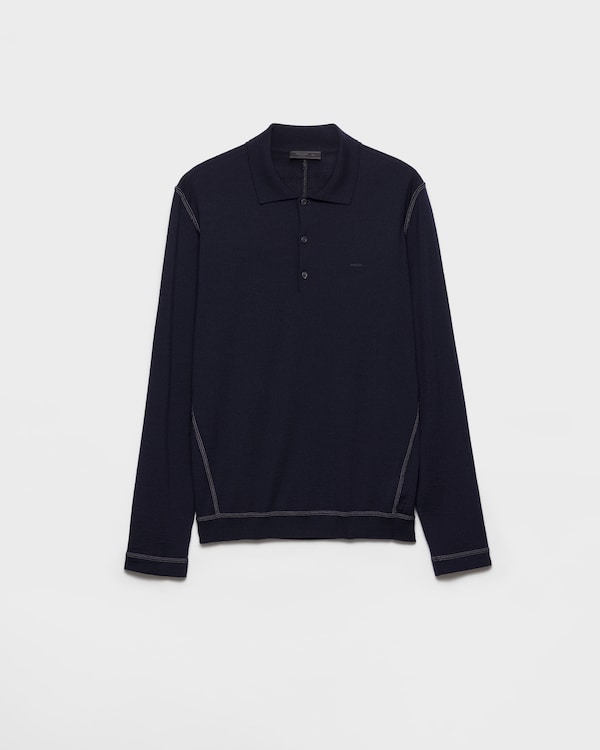 Pull polo à manches longues en laine - Bleu Pull polo à manches longues en laine - Bleu
