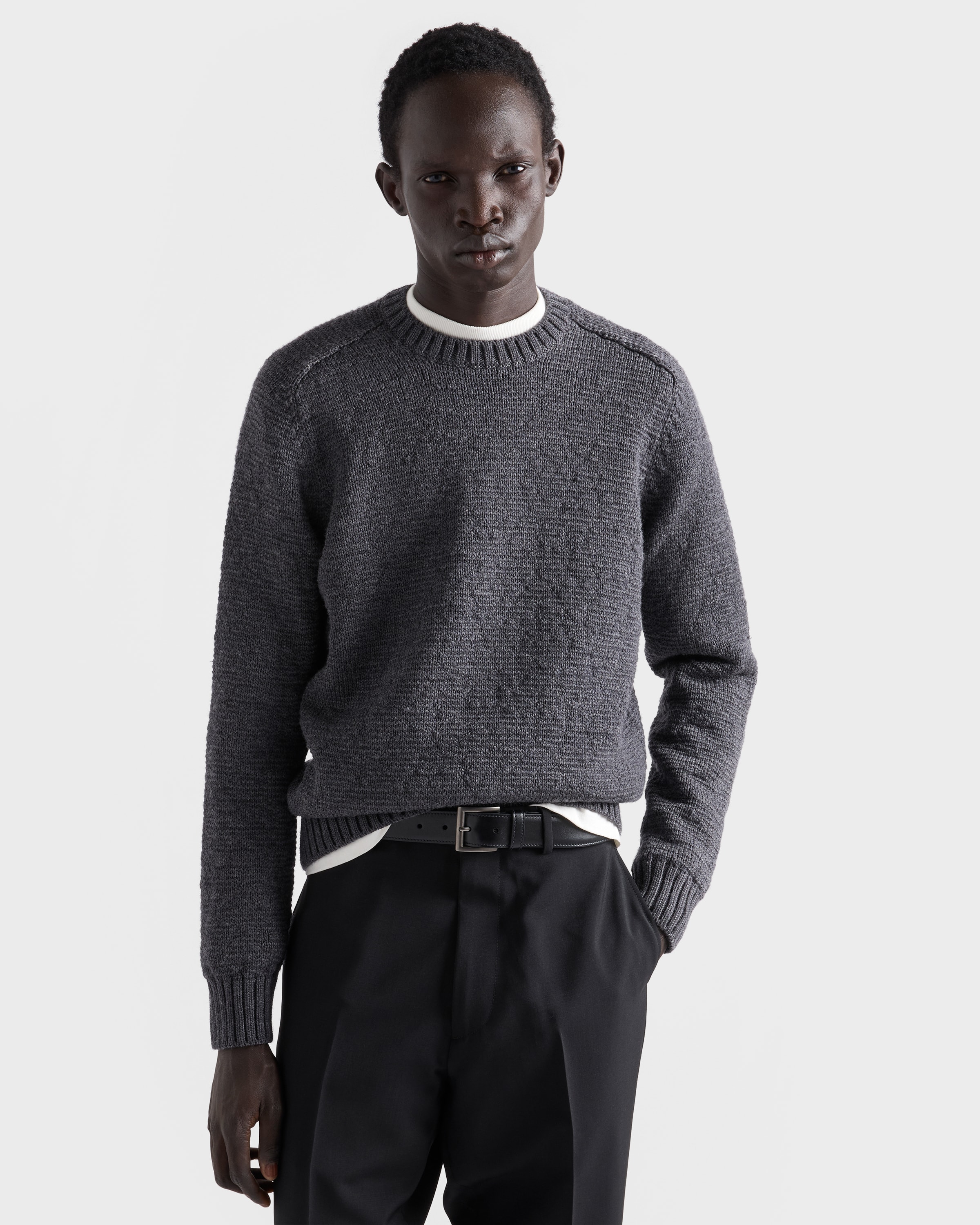 Slate Gray Wool Crew-neck Sweater | PRADA - United States