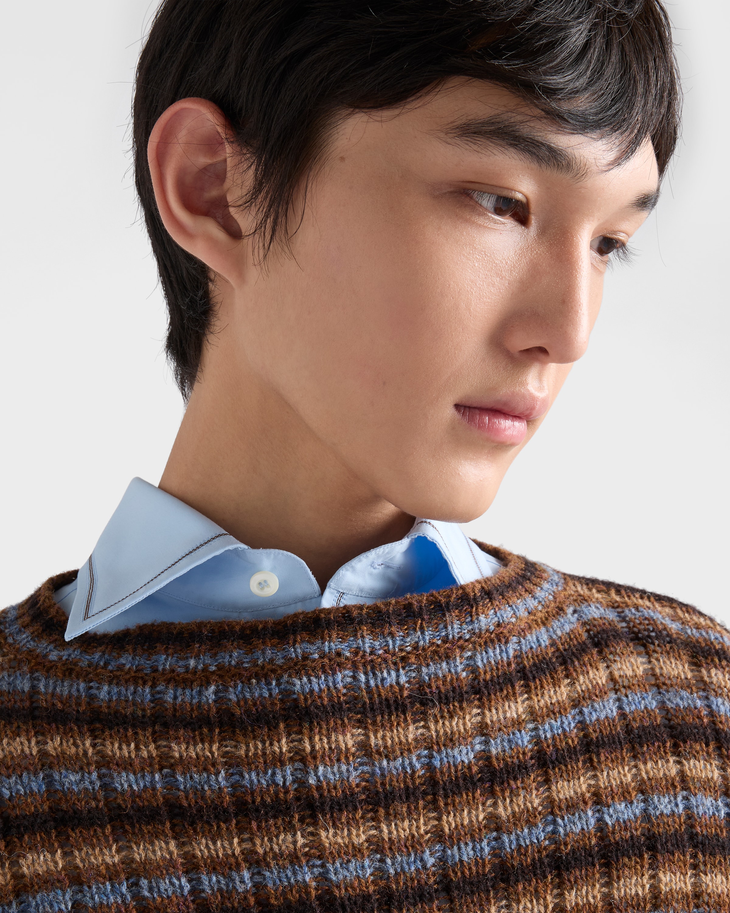 PRADA ボートネックニット ラストブラウン シェットランドウール ボートネック セーター | PRADA