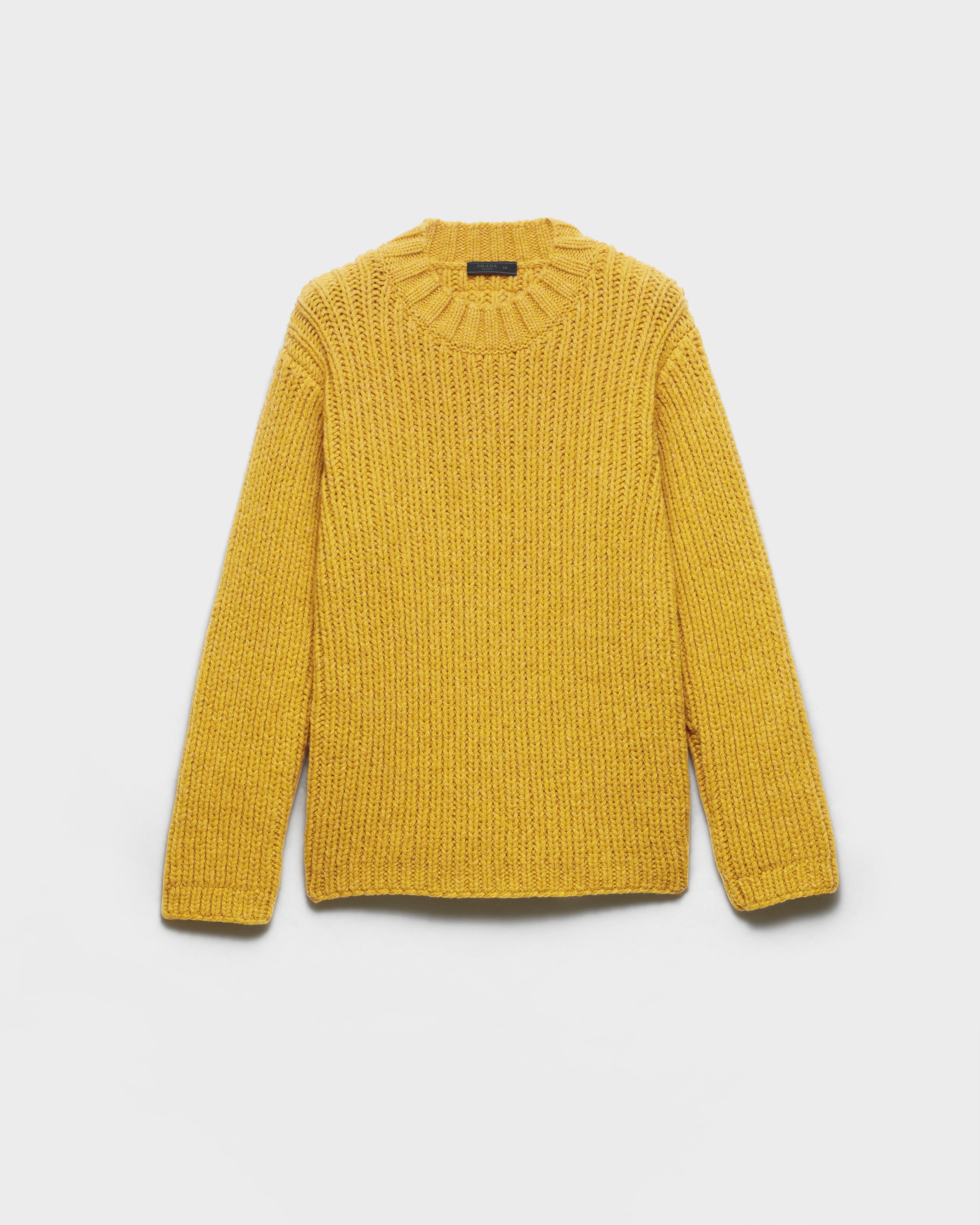 Maize Yellow Shetland Wool Crew-neck Sweater | PRADA - United States