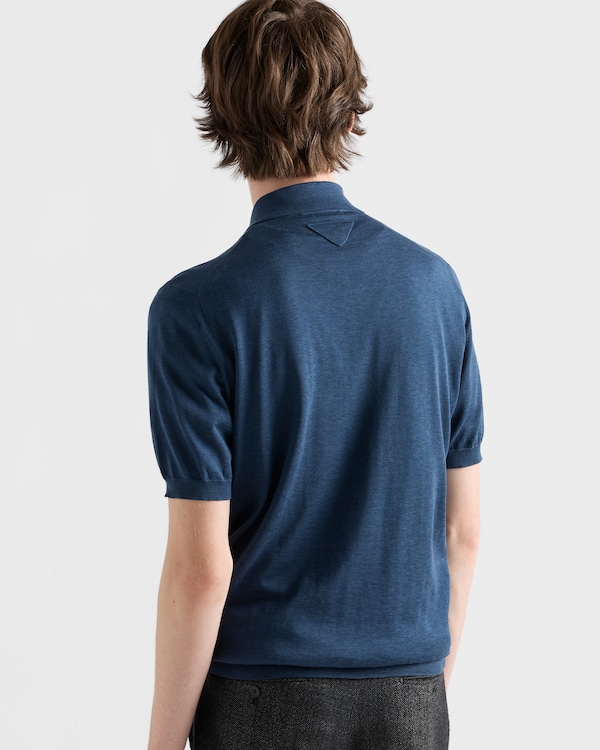Silk and cotton polo shirt - Aviation Blue Silk and cotton polo shirt - Aviation Blue