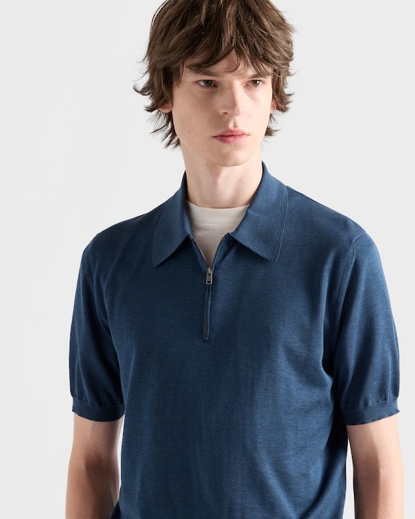 Silk and cotton polo shirt - Aviation Blue Silk and cotton polo shirt - Aviation Blue
