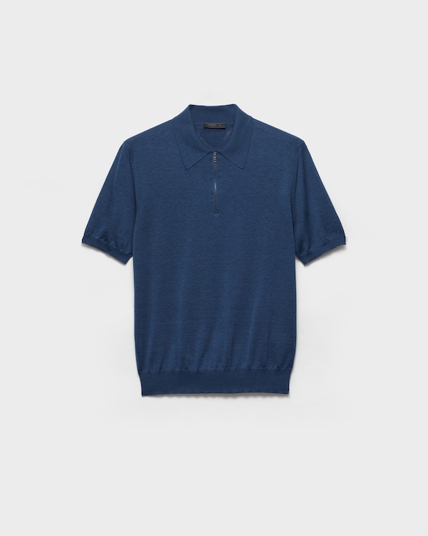 Silk and cotton polo shirt - Aviation Blue Silk and cotton polo shirt - Aviation Blue