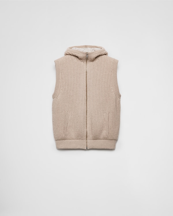Kapuzenweste aus Kaschmir - Wüstenbeige Kapuzenweste aus Kaschmir - Wüstenbeige