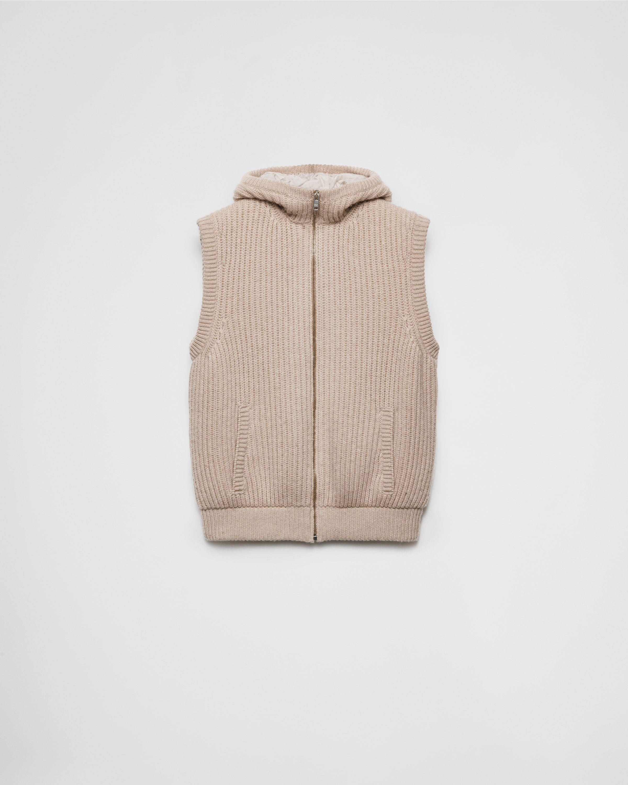 Prada Cashmere Hoodie Vest, Man, Desert Beige, Size 50