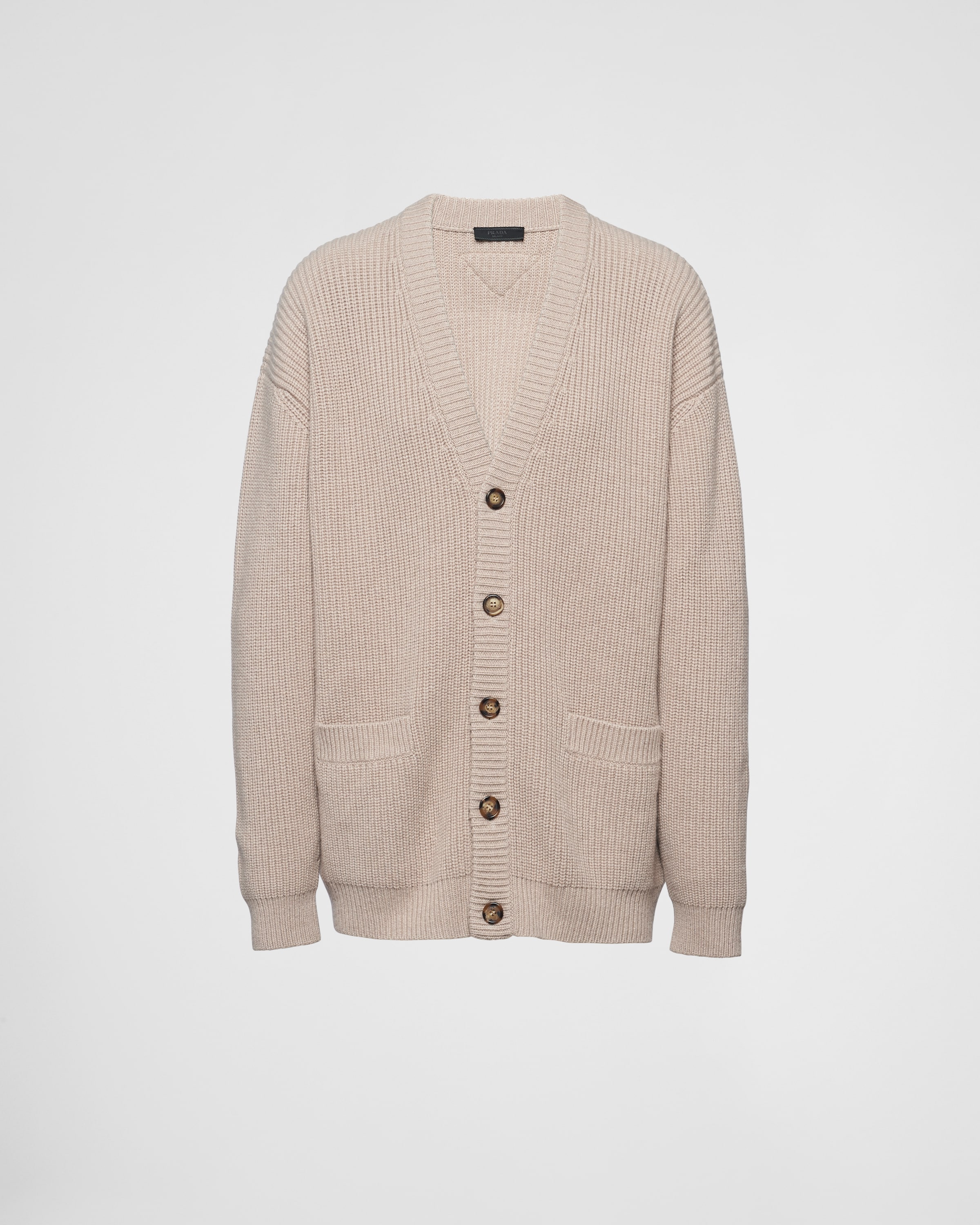 Prada Ribbed-knit Cashmere Cardigan In Beige