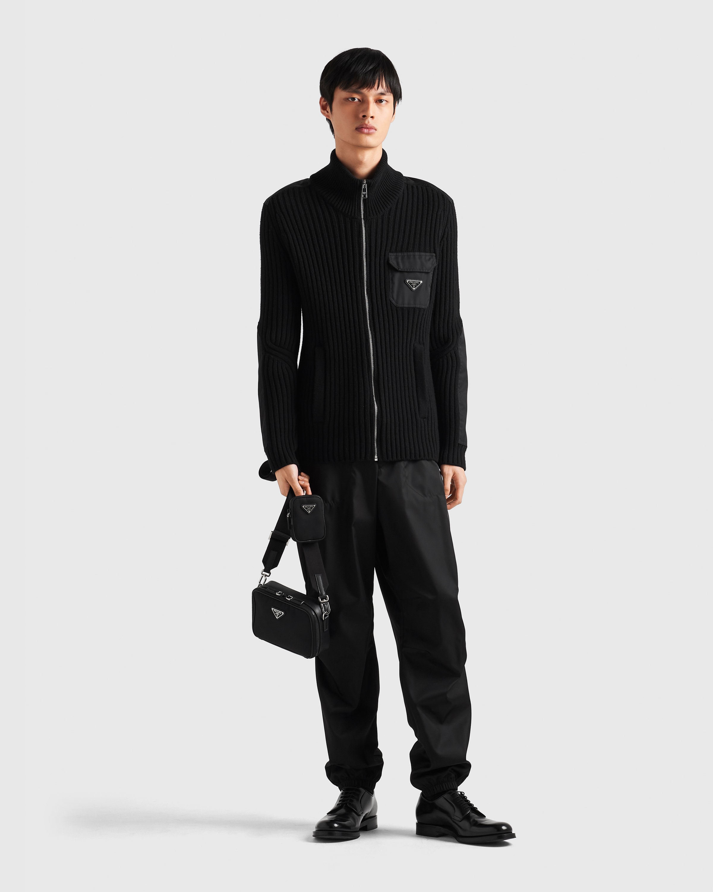 Shop Prada Wool And Cashmere Cardigan With Re-nylon Details In Black