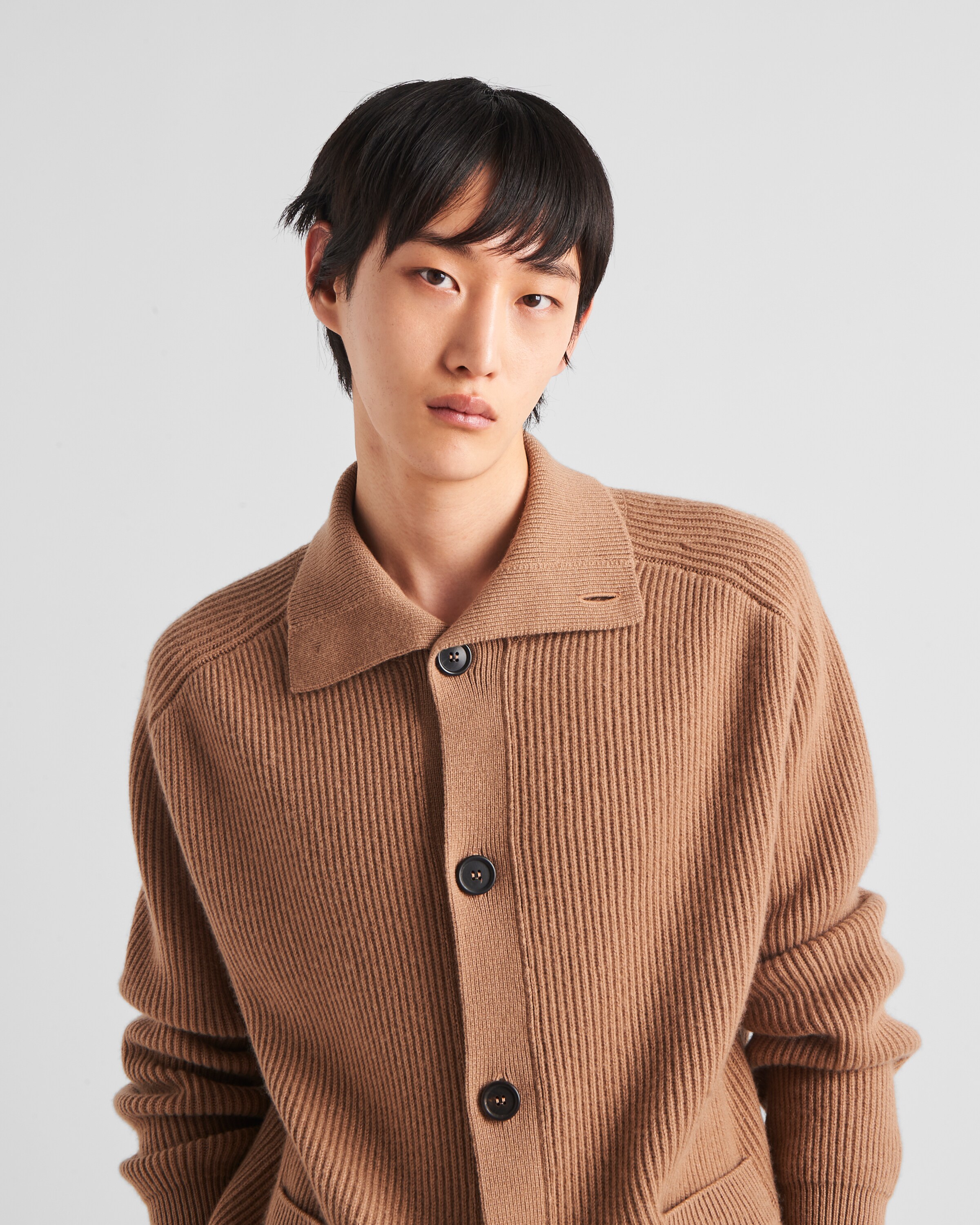 Shop Prada Cashmere Cardigan In Camel Brown