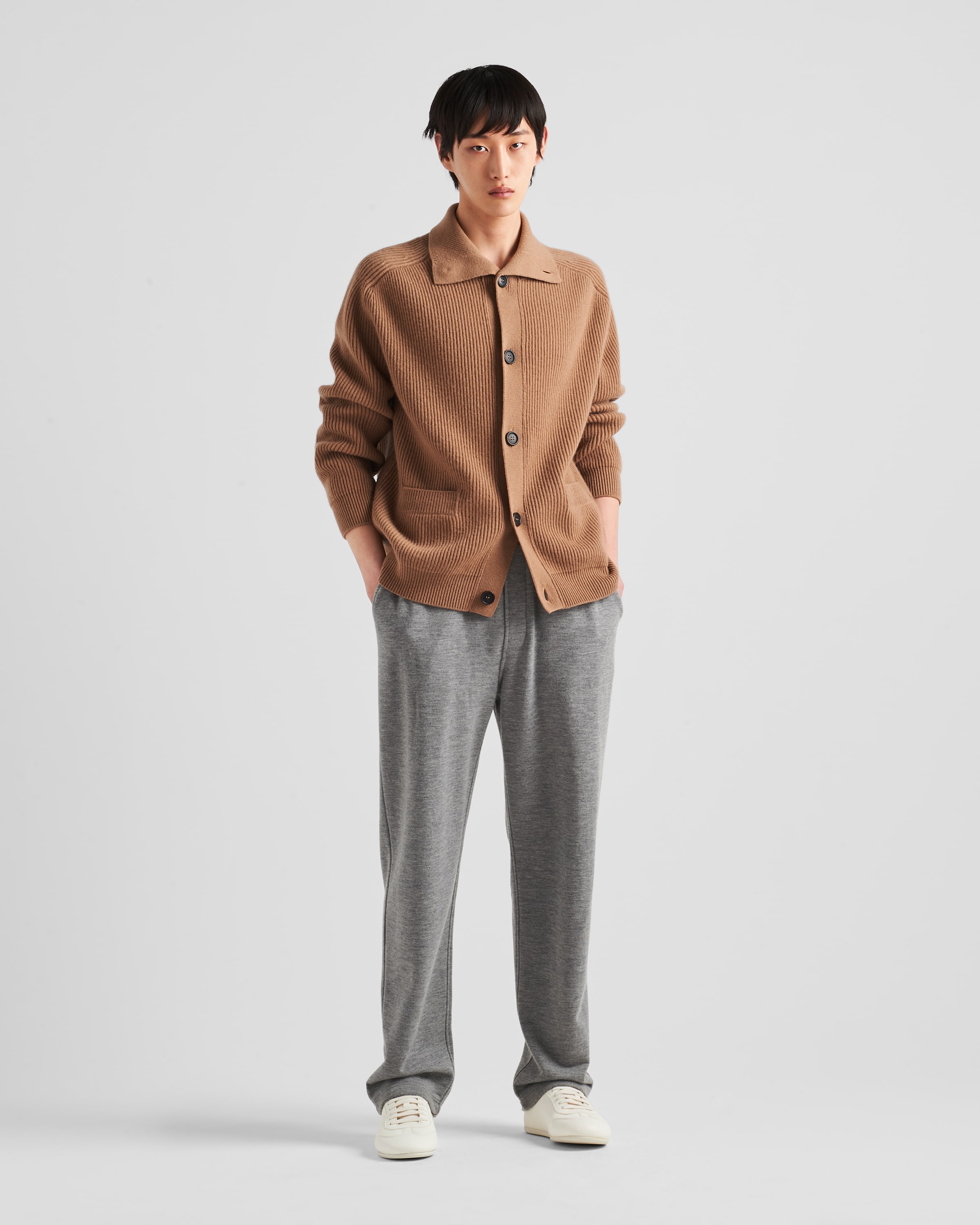 Shop Prada Cashmere Cardigan In Camel Brown