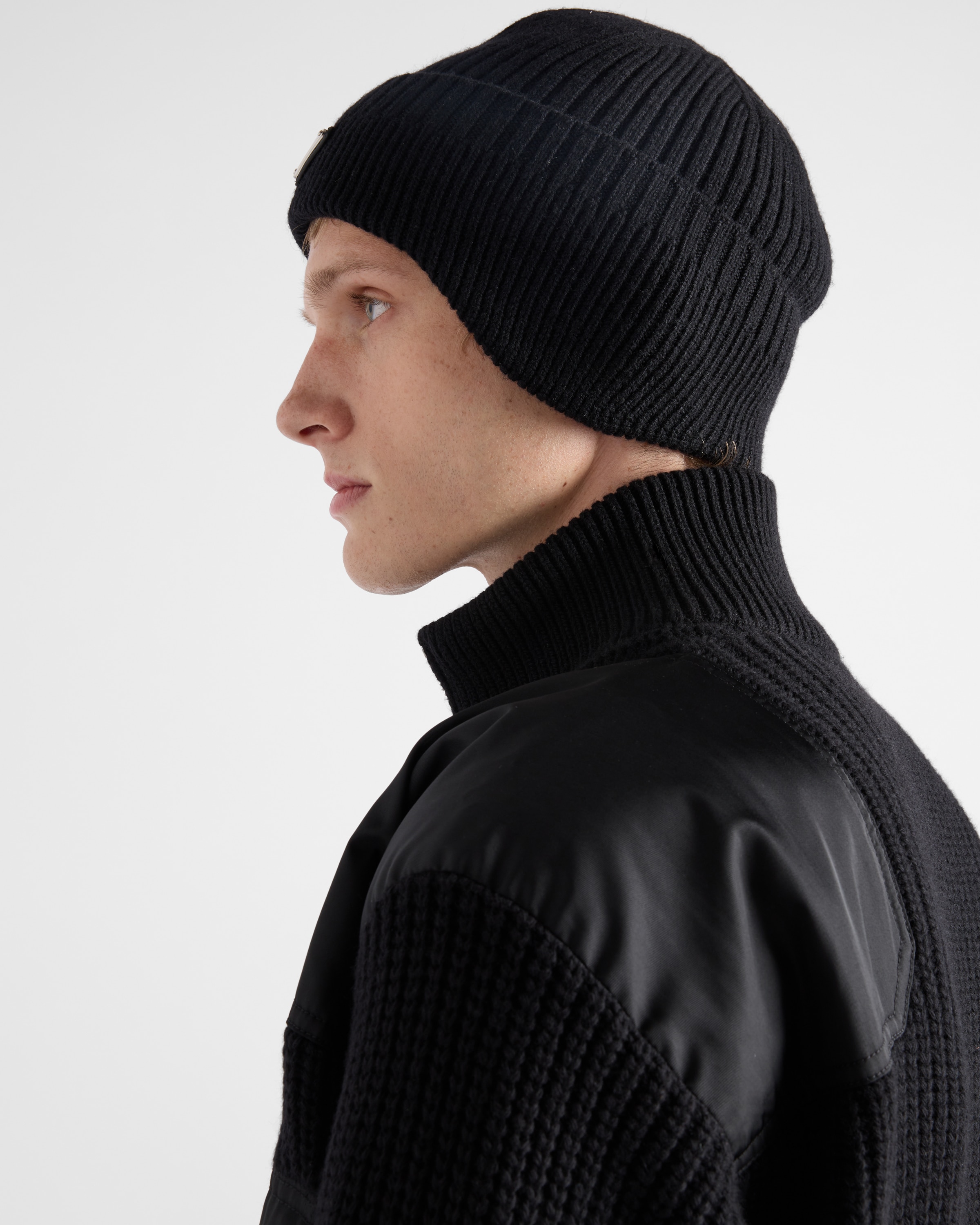 Prada Enamel-triangle Zip-up Jacket In Black
